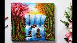 Step By Step Waterfall Landscape  Painting for Beginners