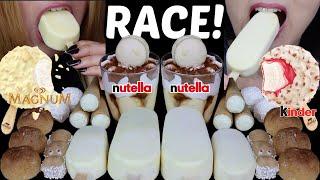 ASMR WHITE CHOCOLATE RACE! BIG ICE CREAM BAR, KINDER, TIRAMISU GELATO, FERRERO ROCHER, NUTELLA 먹방