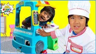 Ryan's Food Truck Play kitchen serving Pretend Play FOOD with 1hr kids video!!!