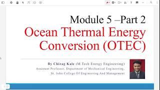 Ocean Thermal Energy Conversion (OTEC) Part-1