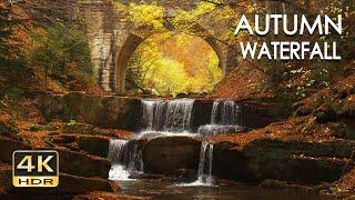 4K HDR Autumn Waterfall - Stream Sounds - Flowing Water - Forest River - White Noise - Sleep/ Relax