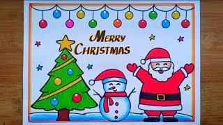 Christmas Drawing/Merry Christmas Drawing/How To Draw Christmas Poster Drawing Easy For Beginners