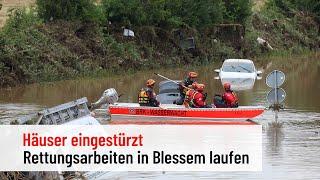 Erftstadt-Blessem: Häuser eingestürzt, Rettungsarbeiten im Hochwasser laufen