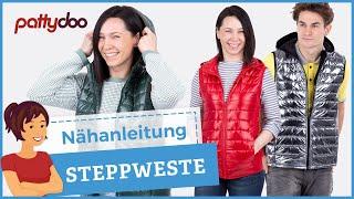 #pattydoo Anleitung Steppweste mit Reißverschluss nähen  | Mit Taschen, Kapuze oder Kragen