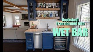 Construction Specialties Transform Bookshelf into Wet Bar in Lawrence Home