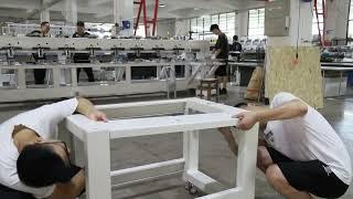 How to open the wooden case and assemble the machine stand for two heads?