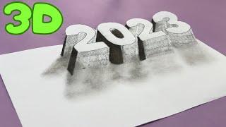 How to Draw 2023 Numbers 3D Trick Art on Line Paper