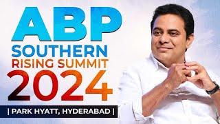 BRS Working President KTR speaking at ABP Network's #TheSouthernRisingSummit2024 in Hyderabad.