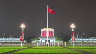 Rainy lowering flag ceremony in Vietnam