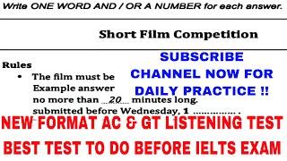 || SHORT FILM COMPETITION IELTS LISTENING TEST || ONE WORD BLANKS/M.C.Q || BEST TEST FOR EXAM TAKERS