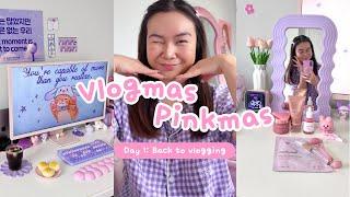 Pink Vlogmas Day 1: Korean Skincare, First Snow, Pinkmas, Cozy Room