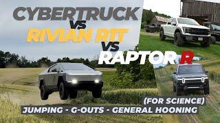 Cybertruck Off Road Mode Tested VS Rivian R1T VS Raptor R At Scotty's Farm!