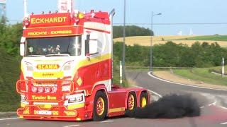 Truckshow Ciney 2022 with Scania V8 open pipes sound, Volvo T Cab and other beautiful trucks