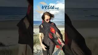 Vesu nunofelting scarves on New Zealand beach.