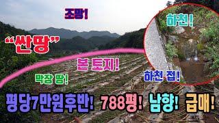 급매 하천 옆 땅 남향 조망 싼땅 평당7만원대 2605㎡ 788평 길 마지막 땅 사생활 보호 자연인 땅 주말농장 마을 상수도 충북 단양군 영춘면 별방리 토지 매매 단양부동산 급매