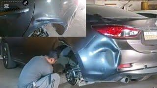 MAZDA 6 HOW TO DENT REPAIR REAR RIGHT SIDE FENDER IN PLASTIC BUMPER WITHOUT DAMAGING PAINT #2024