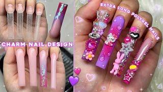 PURPLE & PINK POLYGEL FREESTYLE CHARM NAIL DESIGN & EXTRA LONG POLYGEL NAILS | Nail Tutorial