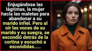 "Empacaba para irse, pero al oír a su esposo y suegra, se escondió aterrorizada."