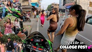 First Day in College On My Kawasaki Zx10r | College Fest | Cute Girl Reaction #zx10r #cute #z900