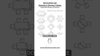 ️ Standard Dimensioned Dining Tables.  Free download autoCAD Block.