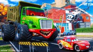 Monster Dump Truck vs Hero Cars!  Thrilling Rescue Mission in City Destruction Battle!