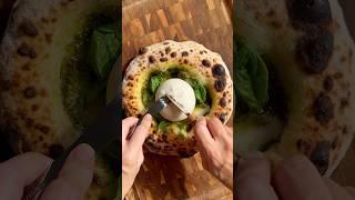 Pistachio Pesto Pizza with Burrata #pizza#homemade#biga#recipe#asmr#satisying#shorts#sourdough