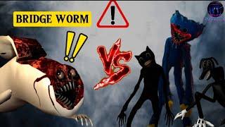 MONSTER BRIDGE WORMS VS CARTOON DOG & CAT & HUGGY WUGGY! (BATTLE FIGHT)