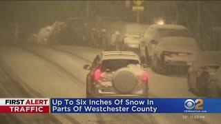 Snow is coming down in Westchester County