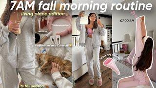 my 7AM fall morning routine🫐|روتيني الصباحي في وقت الخدمة و القراية️(living alone edition..)