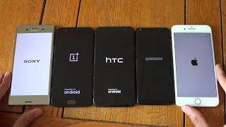 HTC U11 vs Galaxy S8 vs XZ Premium vs OnePlus 5 vs iPhone 7 Plus - Speed Test!