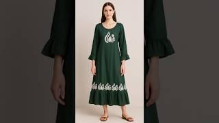 Deep Green A-Line Kurta Dress with Lotus Motif #radhaveenagupta #shorts #viralvideo #fyp #trending