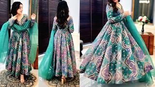 Anarkali frock/orgenza anarkali frock cutting & stiching/Saree se gown/18 panel anarkali frock diy