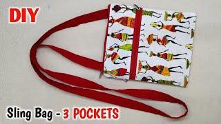 DIY Sling Bag with 3 POCKETS - VERY EASY | Shoulder bag making at home | Crossbody bag sewing | Bags