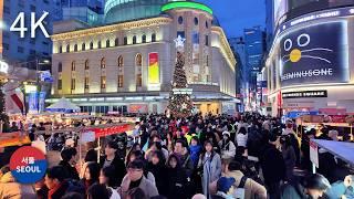 2024 Christmas in Myeongdong Seoul 4K l 2024.12.25 / 크리스마스 명동거리 l 신세계백화점 l 명동성당