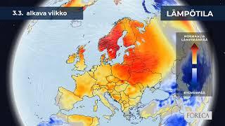 Kuukausiennuste lämpötiloista 3.3.2025