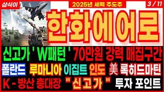 방산 총대장 한화에어로스페이스- 신고가 'W패턴' 70만원 강력 매집구간 "신고가"  투자포인트 현대로템 한국항공우주 한화시스템 한화오션 방산주 주가 주가전망 대응방법 삼식이