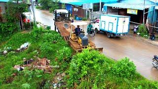 Start And Finish100% Project Filling Land In Fence By Dozer Pushing Soil & 5Ton Truck Unloading Soil