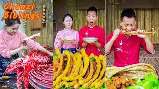 Village Wild Food Outdoor Cooking | Cow Bone Marrow Meat | Tiktok Mukbang | Chinese Girl Eating Show