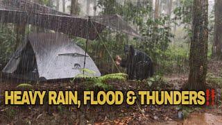 VERY LONG Heavy Rain, Flood with Thunderstorm‼️Solo Camping in Long Heavy Rain with Thunderstorm‼️