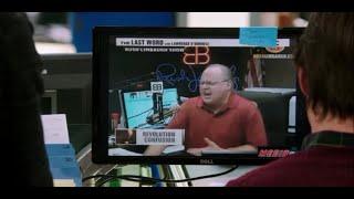 The Newsroom S1 Ep 5 - Neal Breaks his hand punching computer monitor displaying Rush Limbaugh Clip