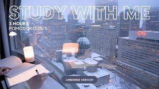 3-HOUR STUDY WITH ME Pomodoro 25/5 [with Rain Sounds] No Music | At Nightfall with City View ️