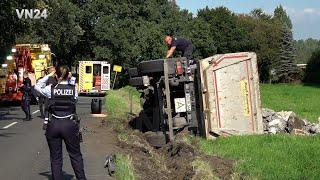 VN24 - Tipper truck flips onto its side - complex recovery operation