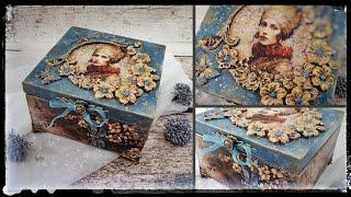 Decoupage box, woman, gold Pudełko decoupage, kobieta, złoto....