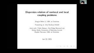 A study of dispersion relations for coupling nonlocal and local elasticities, by Prof. Xingjie Li