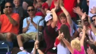 Dad's terrific foul ball catch with baby attached to chest