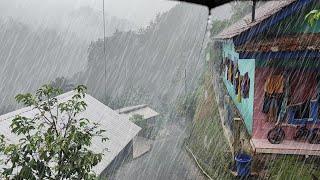 Heavy rain hits villages in the mountains Indonesia, walking in super heavy rain, sleep in 5 minutes