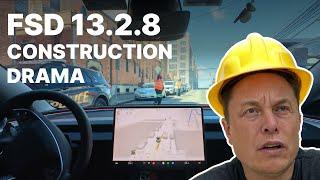 Tesla FSD 13.2.8 Construction drama | Full Drive + Commentary