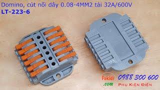 Domino 6 chân, cút nối dây 6 chân LT-223-6 nối 6 cặp dây 0.08-4mm2, công suất 32A/600V