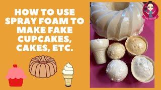 How to use expanding foam for Fake Bake Cakes, Cupcakes & Cones! #fakebake #sprayfoam #peepthisyall