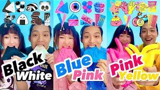 Random double color food Mukbang ASMR(black white•blue pink•pink yellow)